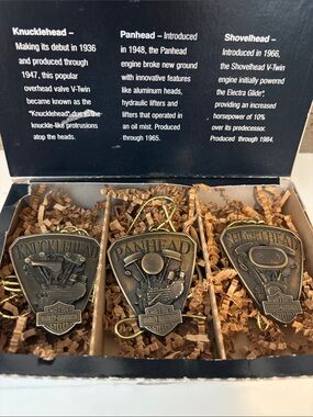 Harley-Davidson Bronze Engine Ornament Trio with Gold Cord